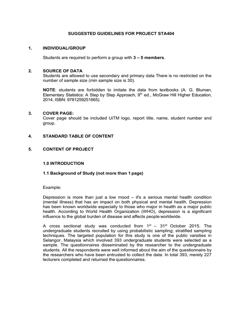 Guidelines For Project Sta404 | PDF | Quantitative Research | Sampling ...