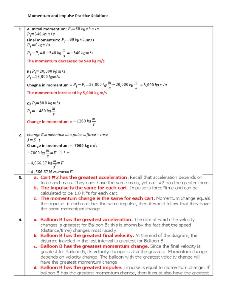 Momentum and Impulse Problem Solutions | PDF | Momentum | Velocity