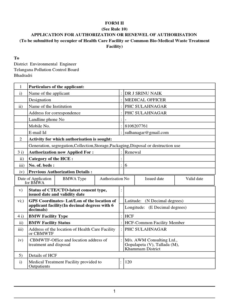 Application for Renewal of Authorization to Operate a Primary