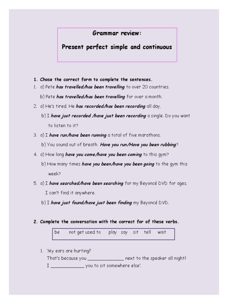 Present Perfect Simple and Continuous Grammar Drills | PDF ...