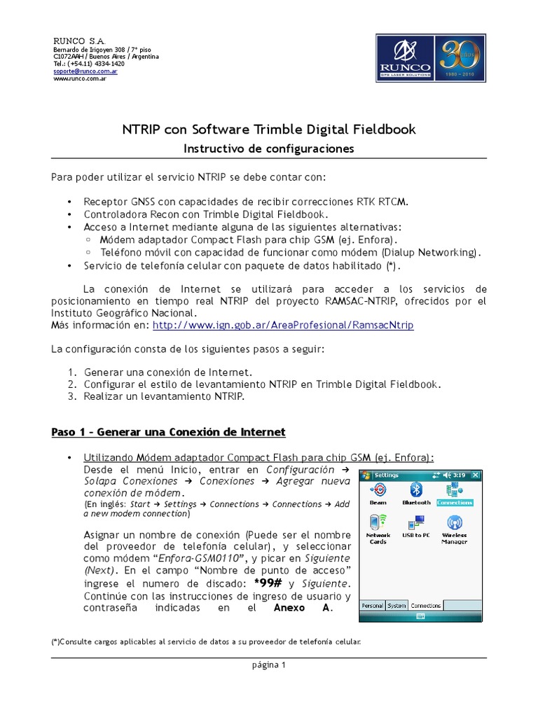 Configuración NTRIP en Trimble Fieldbook | PDF | Telefonía móvil ...