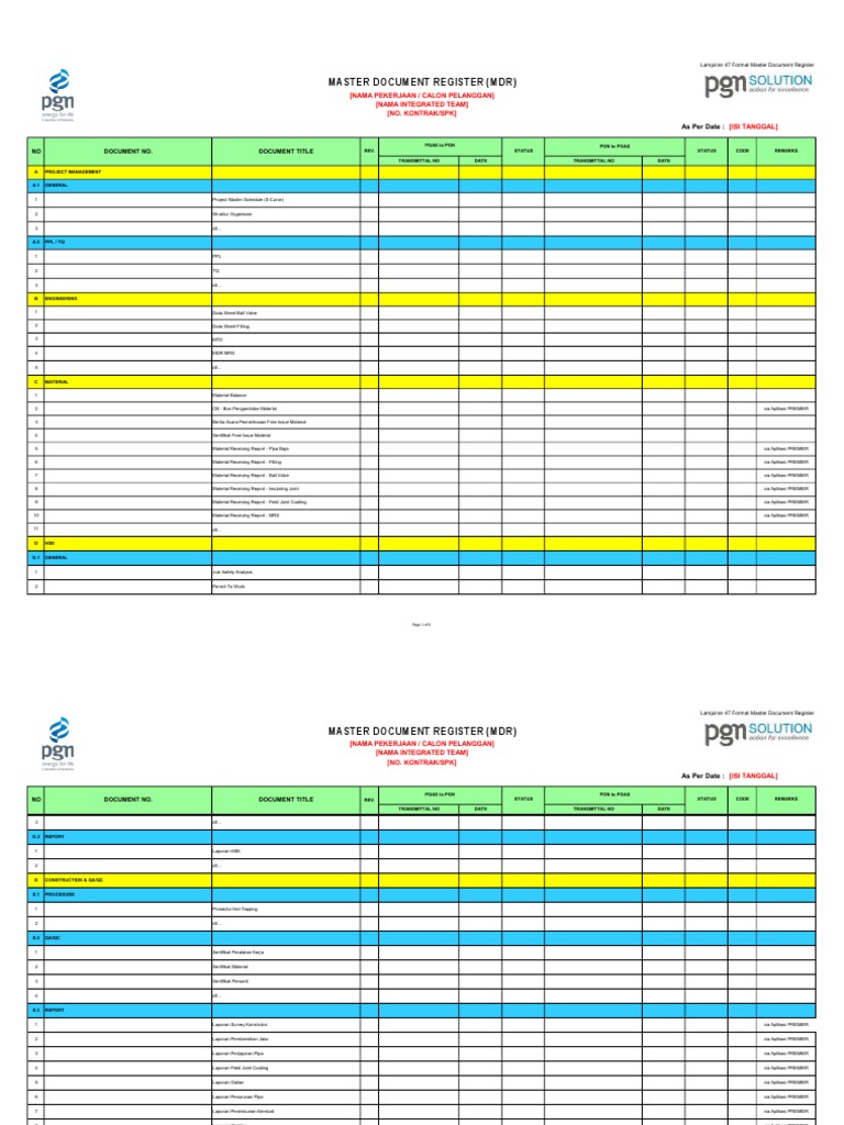 LAMPIRAN 47 FORMAT MASTER DOCUMENT REGISTER (Rev) | PDF | Mechanical ...