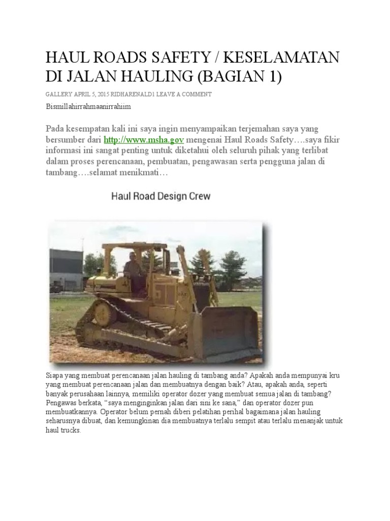 HAUL ROADS SAFETY Dan KESELAMATAN DI JALAN HAULING (BAGIAN 1) | PDF