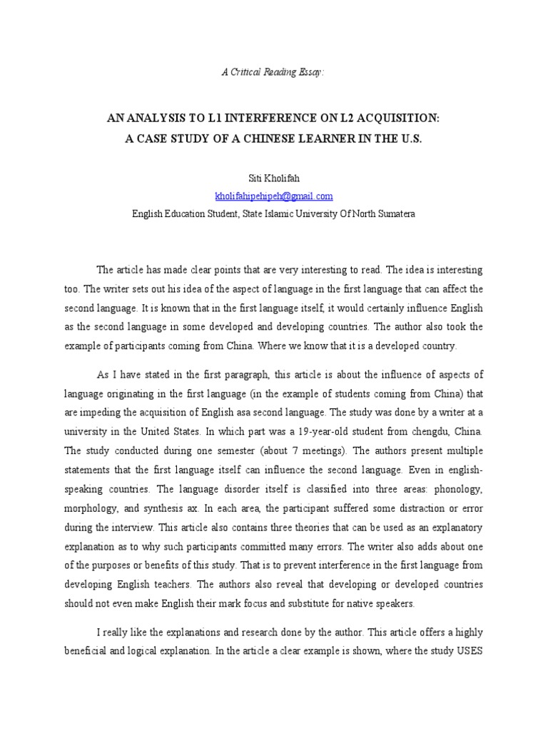 L1 Interference in Chinese L2 Acquisition | PDF | Second Language ...