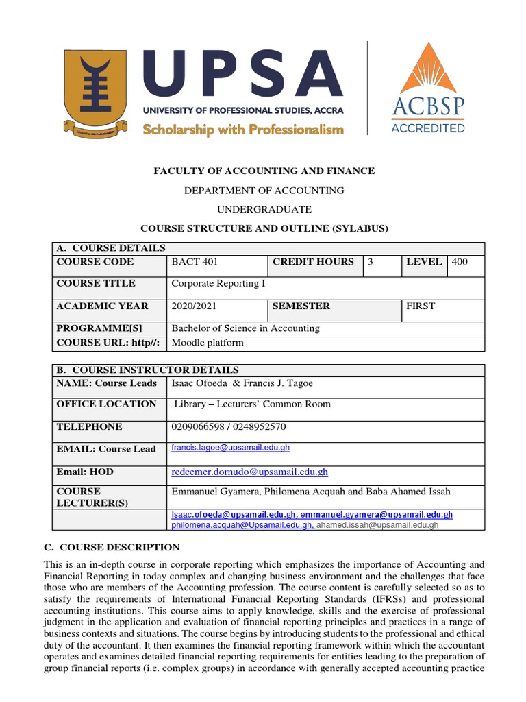 Corporate Reporting I Course Outline | PDF | International Financial ...