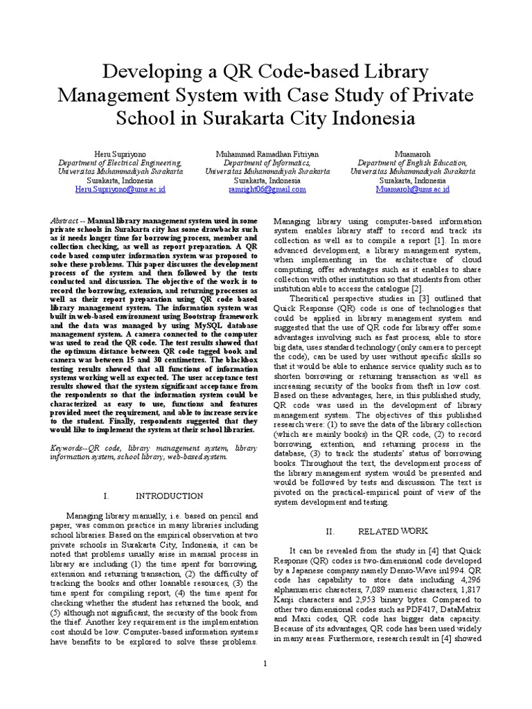 Developing A QR Code-Based Library Management System With Case Study of ...