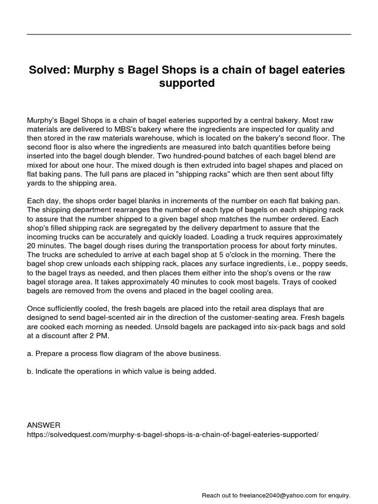 Murphy S Bagel Shops Is A Chain of Bagel Eateries Supported PDF