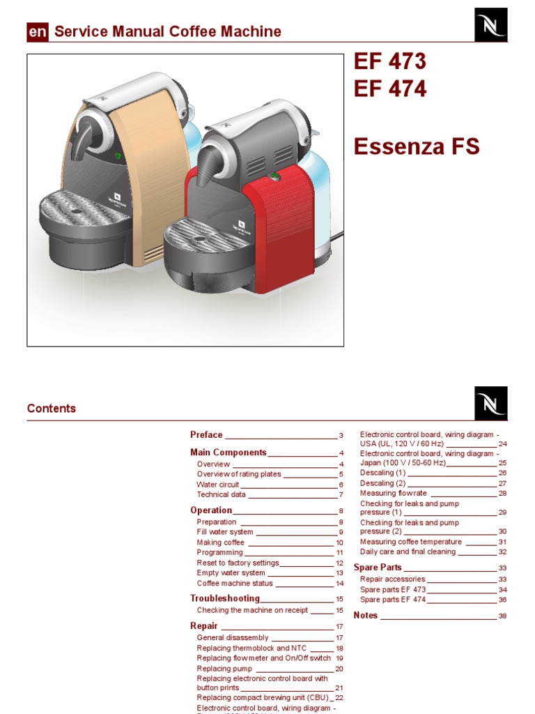 Nespresso KRUPS Essenza Service Manual | PDF | Electrical | Equipment