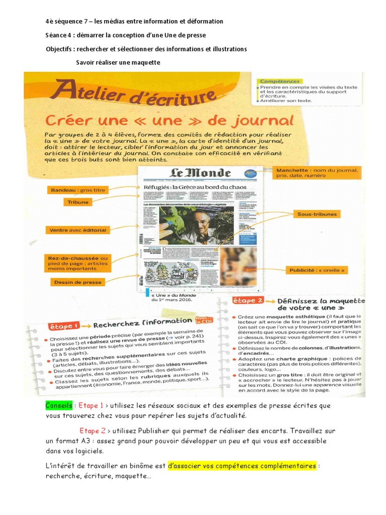 4è Séquence 7 Séance 3 Vocabulaire Presse | PDF