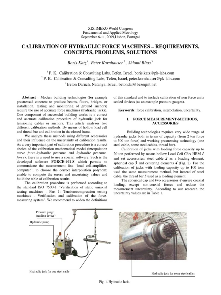 Calibration of Hydraulic Force Machines - Requirements, Concepts ...