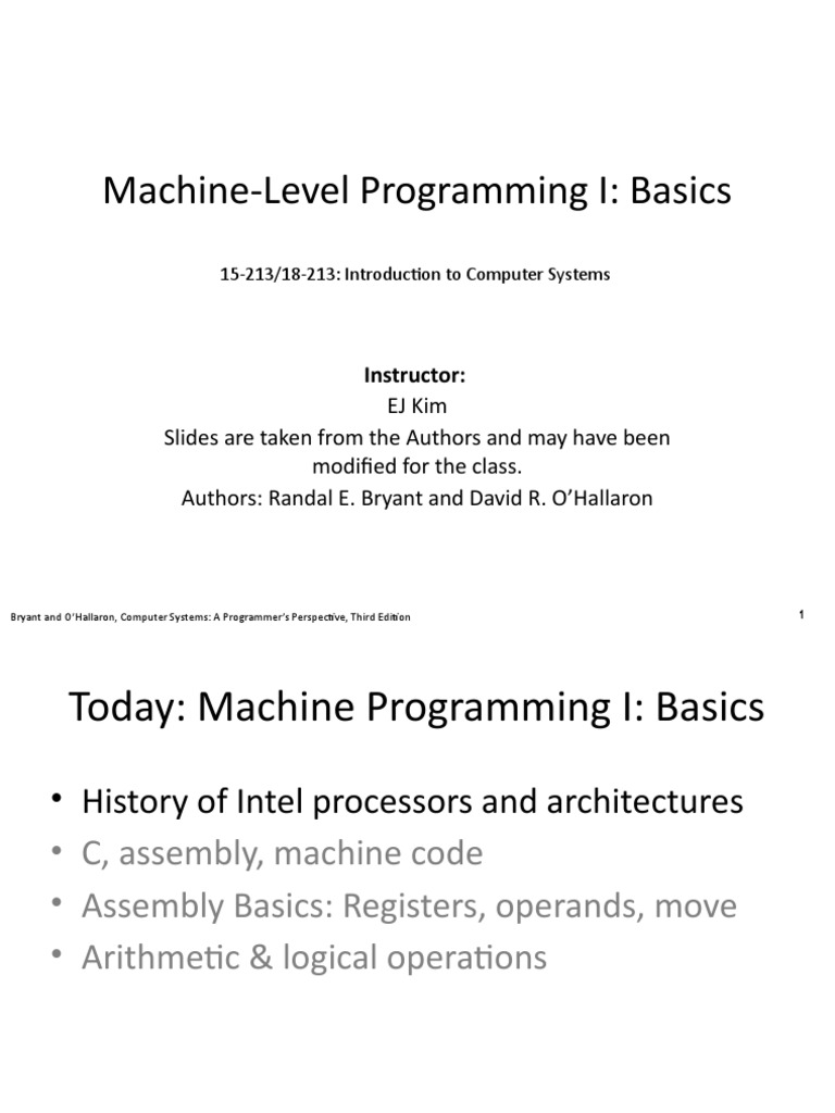 CS 312 Lecture - 7a - Machine Level Programming-Basics | PDF | Assembly ...