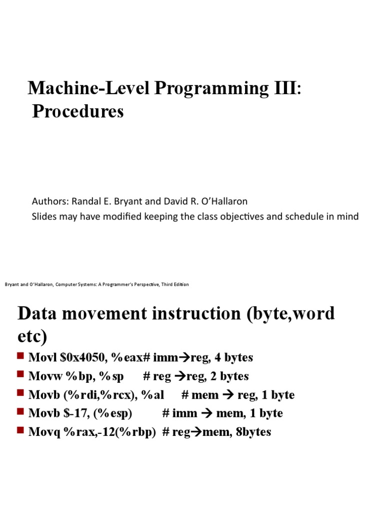 CS 312 Lecture - 7c - Assembly Level ProgrammingIII-procedures | PDF ...