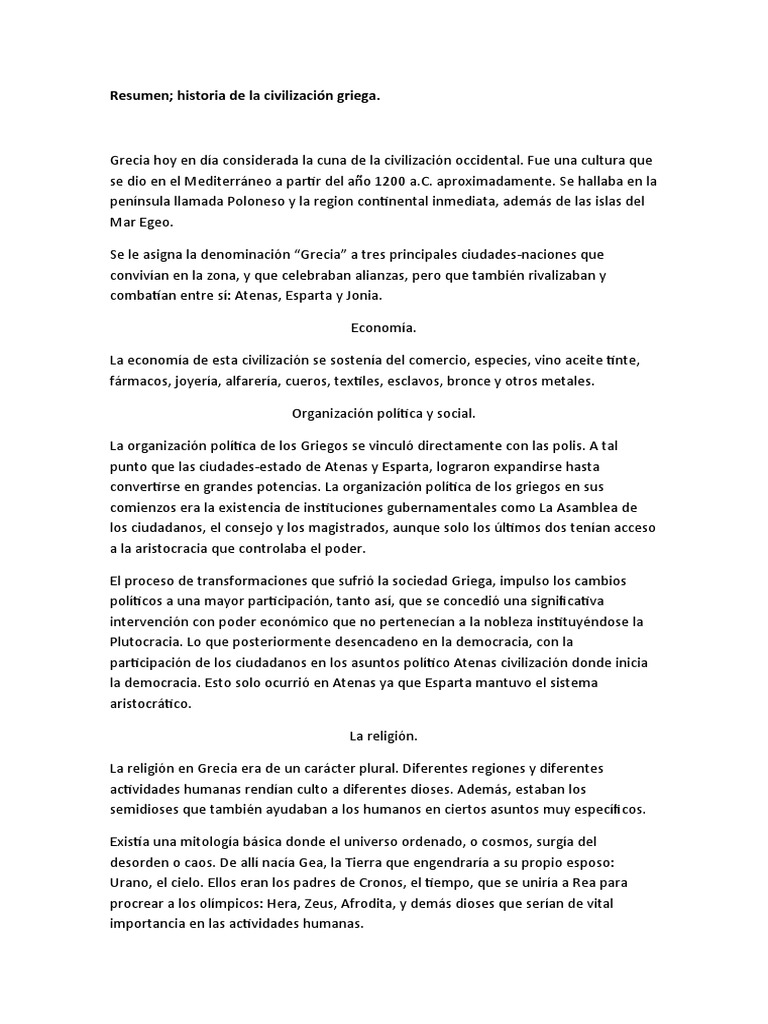 Resumen de La Civilizacion Griega | PDF | Doce olímpicos | Antigua Grecia