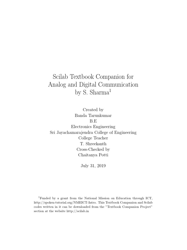 Analog and Digital Communication Textbook Companion for Scilab A Guide