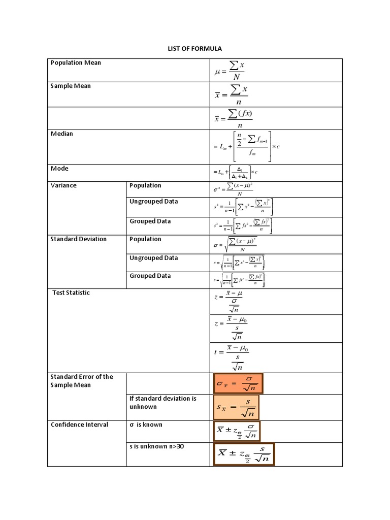 Statistics Formula Cheat Sheet | PDF | Multivariate Statistics ...