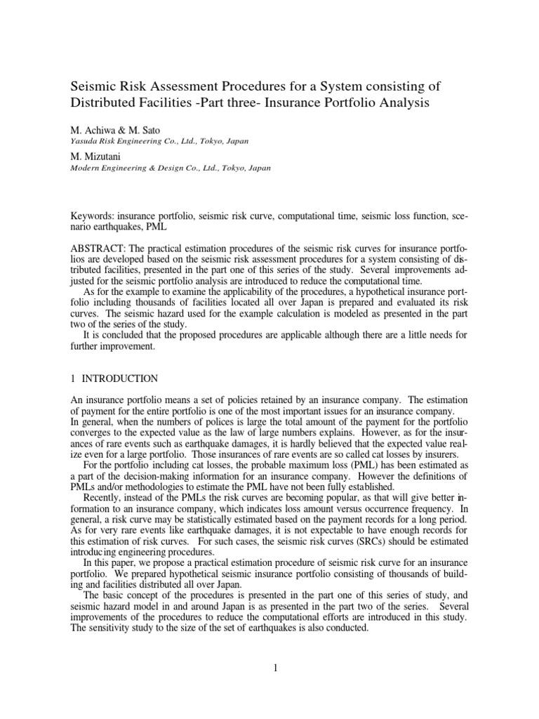 Seismic Risk Assessment for Insurance Portfolios | PDF | Earthquakes | Risk