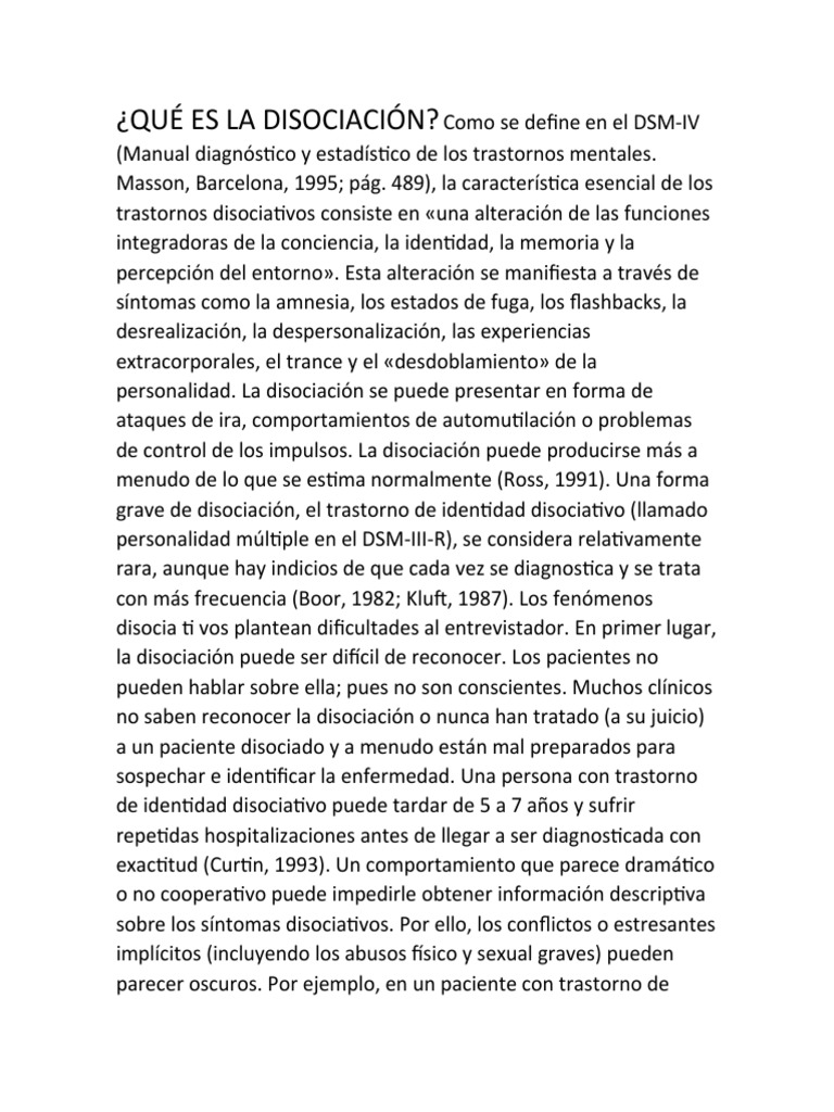 Qué Es La Disociación PDF Disociación (psicología) Diagnostico medico