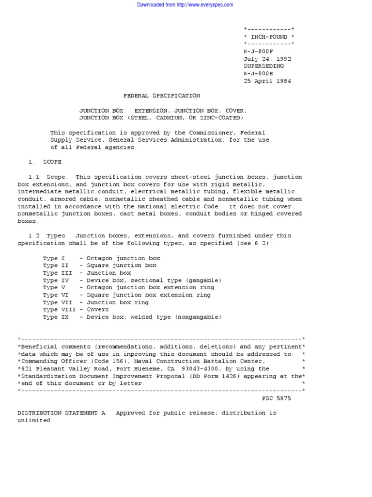 Federal Specification for Junction Boxes | PDF | Specification ...