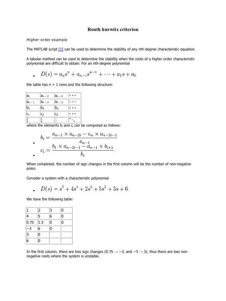 Routh Hurwitz Criterion | PDF | Teaching Methods & Materials