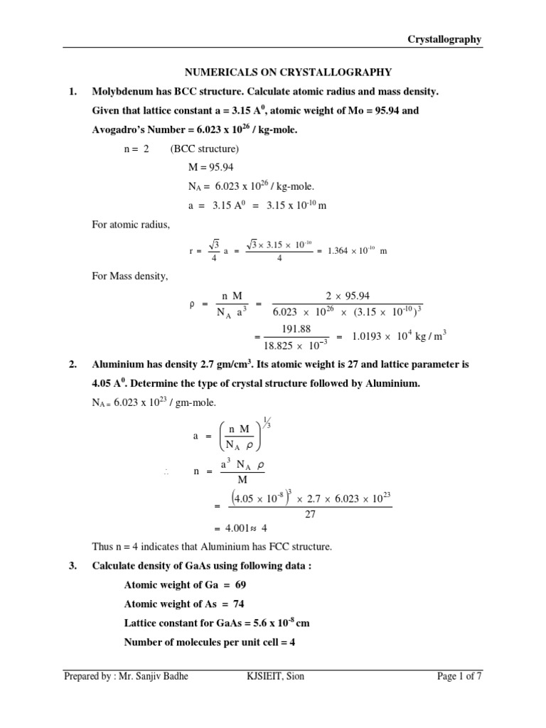 Crystallography Practice Problems | PDF | X Ray Crystallography ...