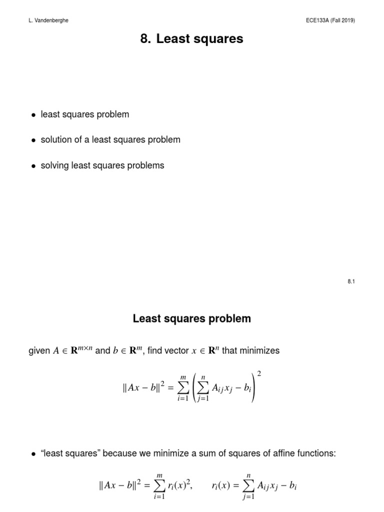 Least squares least squares problem solution of a least squares