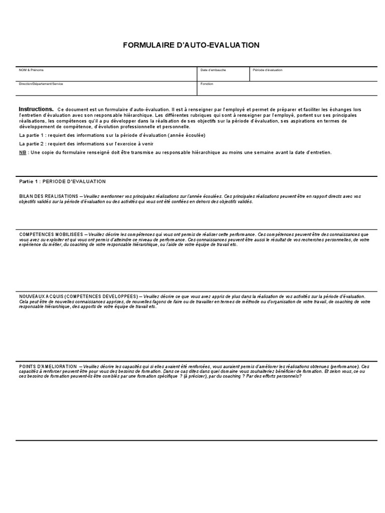 Formulaire d'Auto-Évaluation Employé | PDF | Compétence (Ressources ...