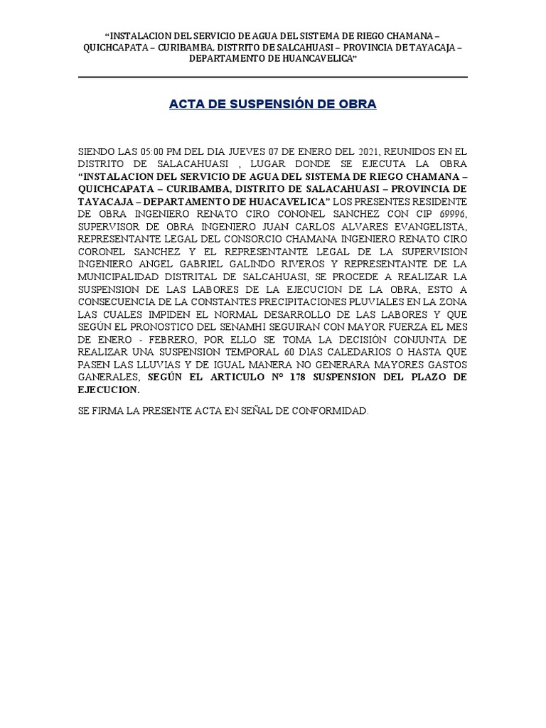 Acta de Suspensión de Obra 2021 PDF