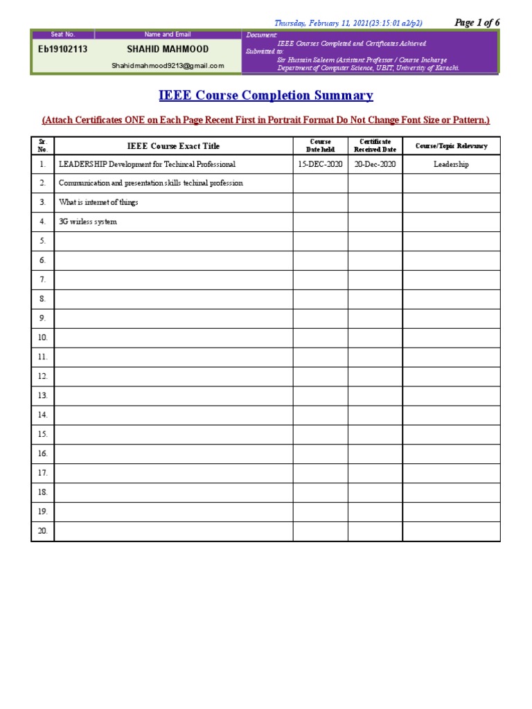 IEEE Course Completion Summary | PDF | Science And Technology ...