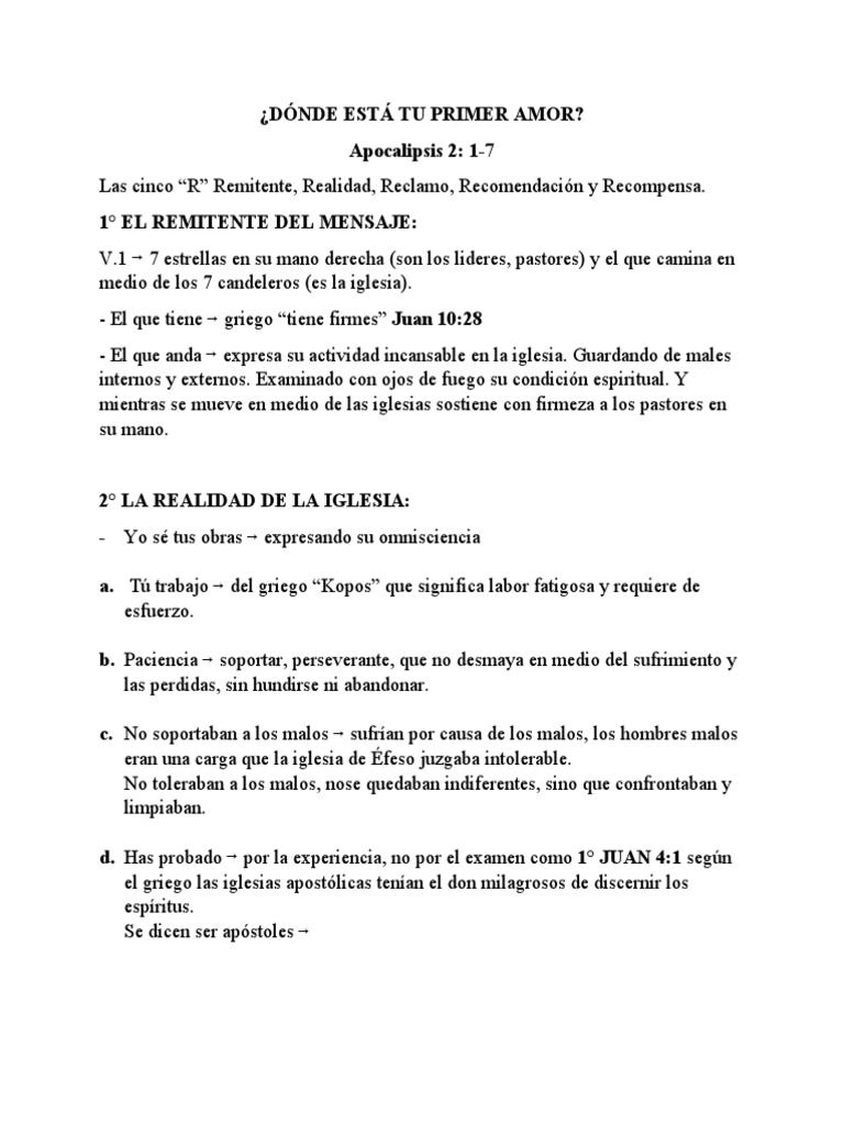 Dónde Está Tu Primer Amor PDF Amor Biblia