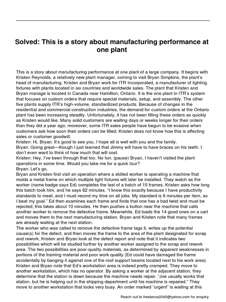 This Is A Story About Manufacturing Performance at One Plant | PDF