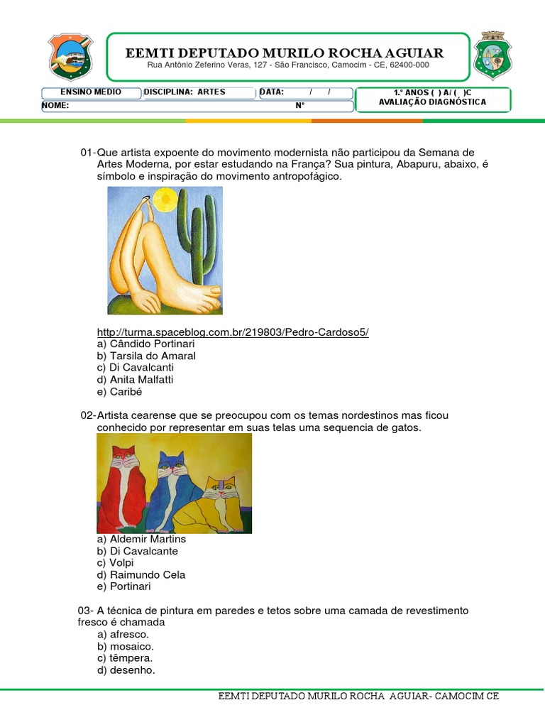 Avaliação diagnóstica de artes para estudantes do 1o ano do ensino ...