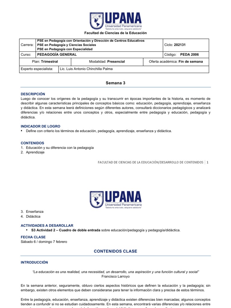 S3 - Pedagogia General | PDF | Aprendizaje | Pedagogía