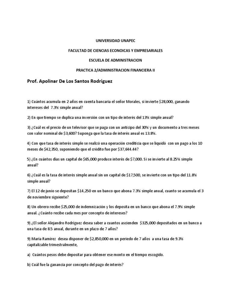 Ejercicios de Administración Financiera | PDF | Tasas de interés | Interés