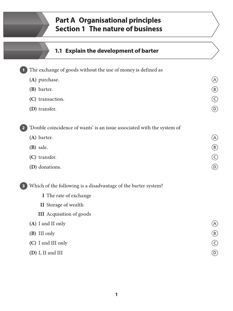 Part A Organisational Principles Section 1 The Nature of Business | PDF ...