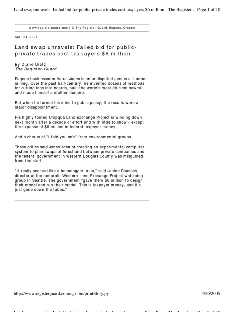 Land Swap Unravels Failed Bid For PublicPrivate Trades Cost Taxpayers