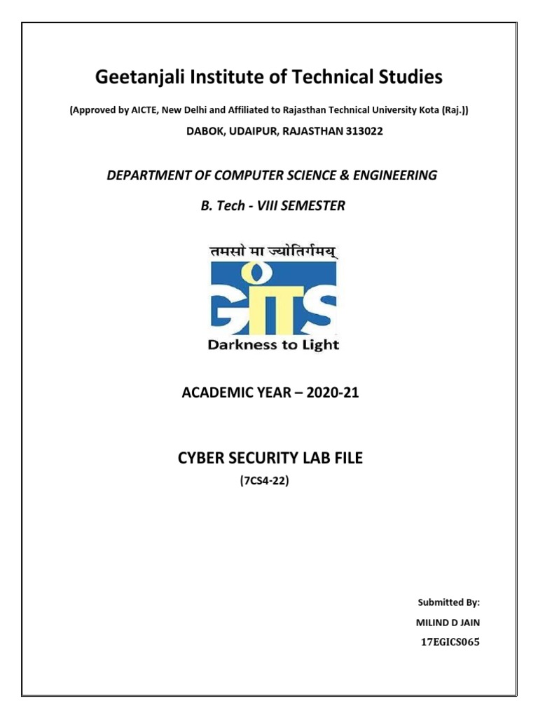 17EGICS065 - Cyber Security Lab File | PDF | Computer Network | Malware
