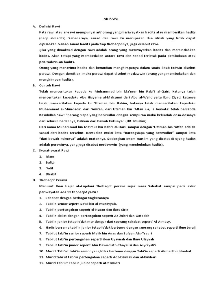 Definisi dan Syarat Rawi Hadits | PDF