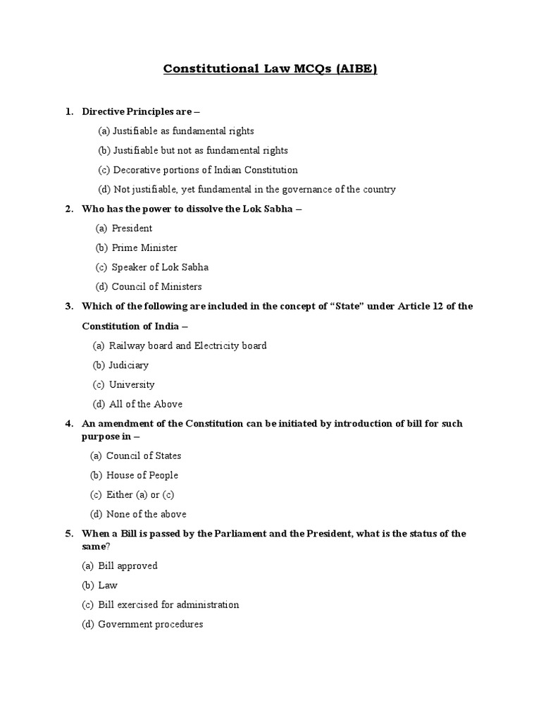 Constitutional Law MCQs | PDF | Supreme Court Of India | Writ