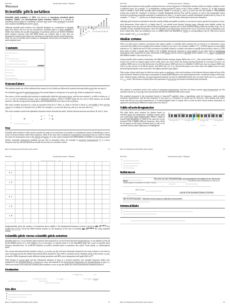 Scientific Pitch Notation - Wikipedia | PDF | Pitch (Music) | Musicology