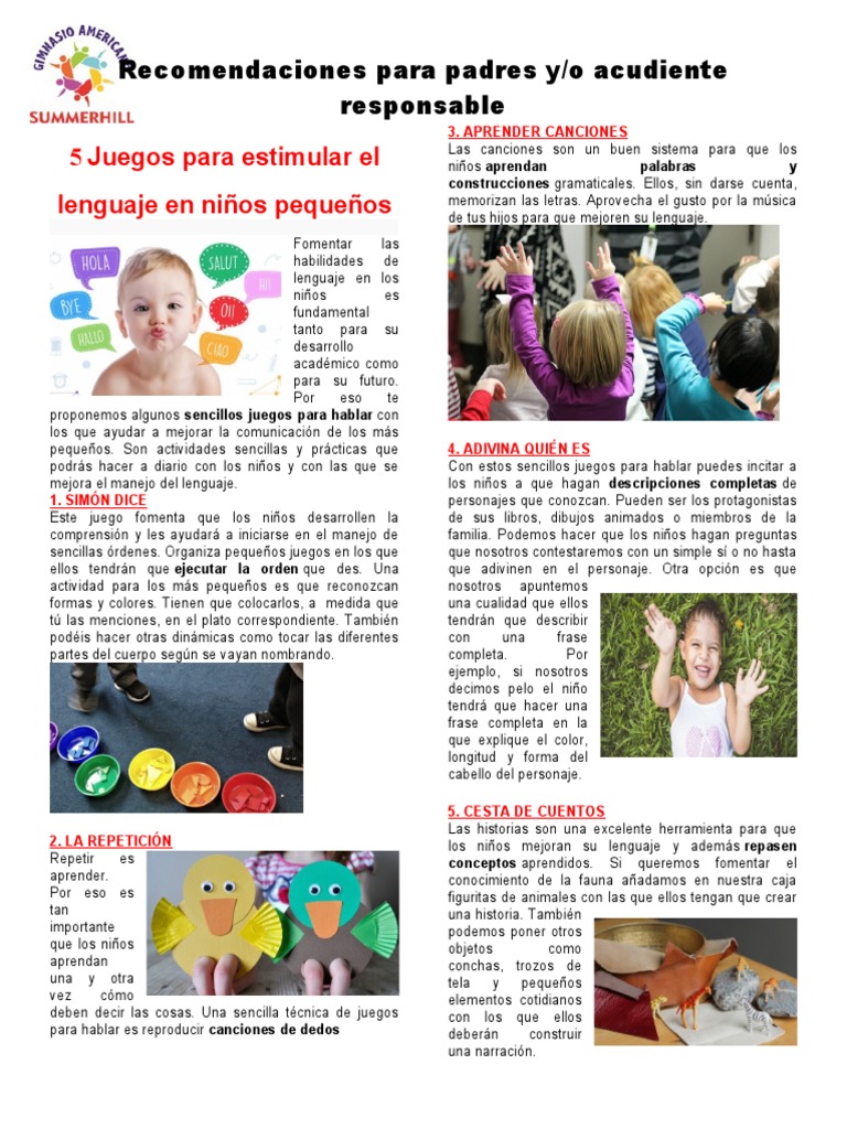 5 Juegos para Estimular El Lenguaje en Niños Pequeños | PDF | Cognición ...