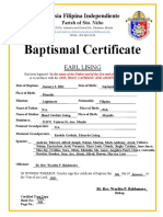 Baptismal Certificate: Iglesia Filipina Independiente