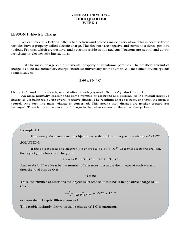 Electric Charge in General Physics 2 | PDF | Electric Charge | Ion