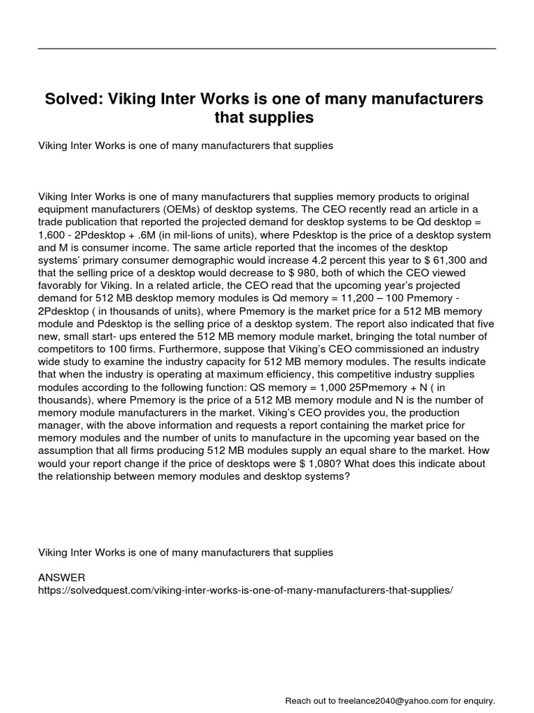 Viking Inter Works Memory Market Analysis | PDF | Demand | Prices