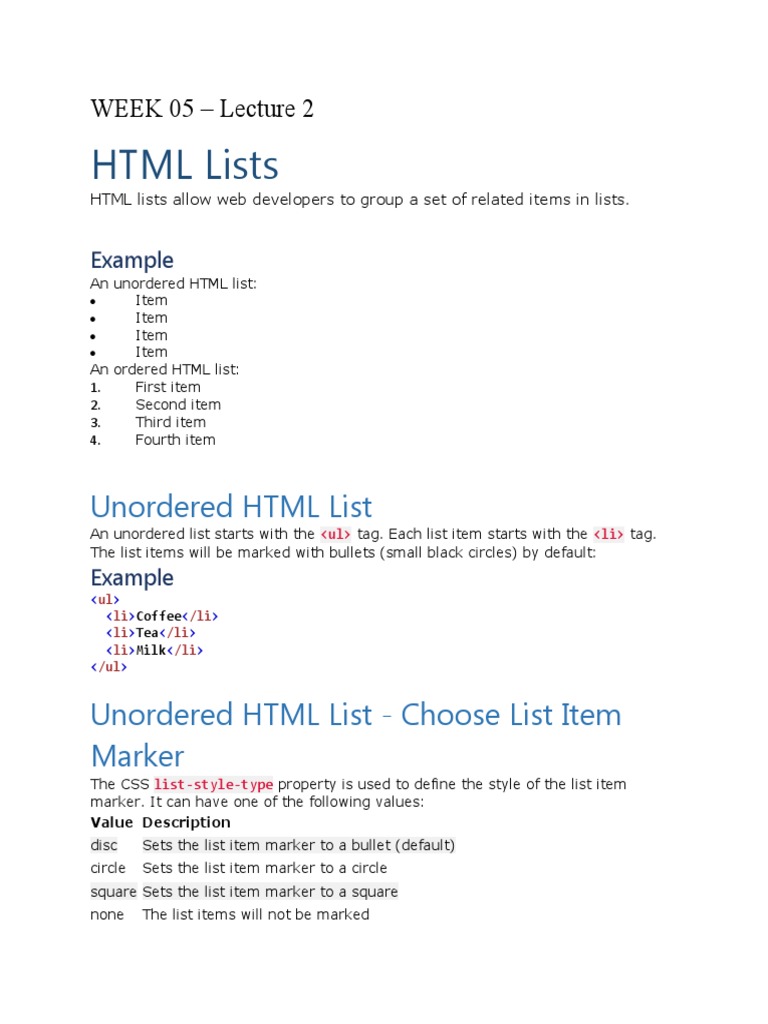 Html List Style Type