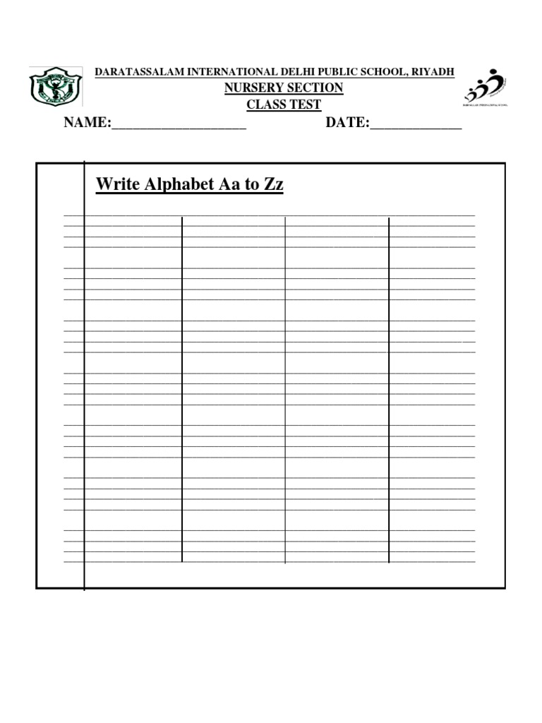 Aa to Zz Alphabet Writing Test | PDF