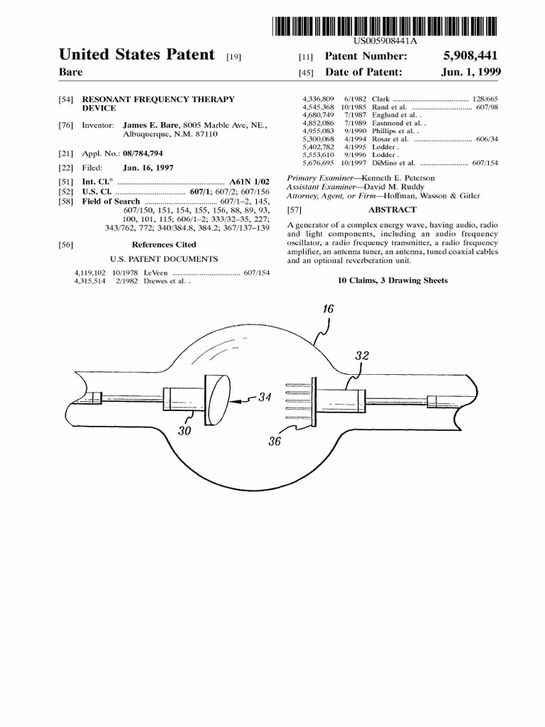 Resonant Frequency Therapy Device Patent US5908441 PDF Radio Antenna (Radio)