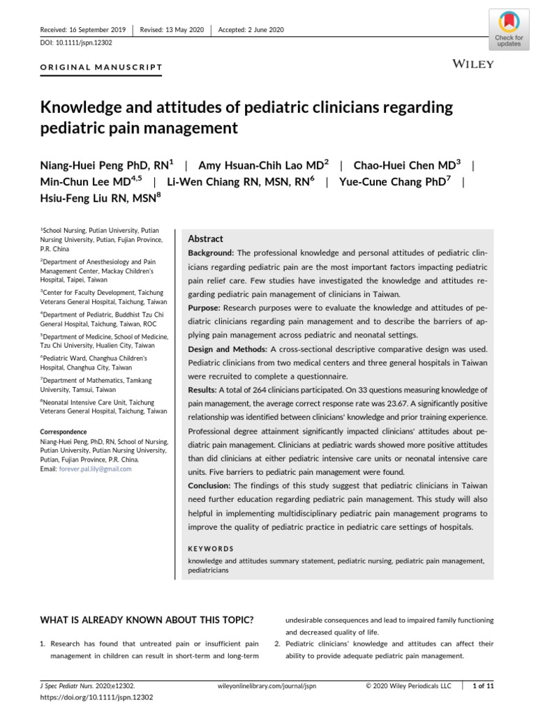 Knowledge and Attitudes of Pediatric Clinicians Regarding Pediatric