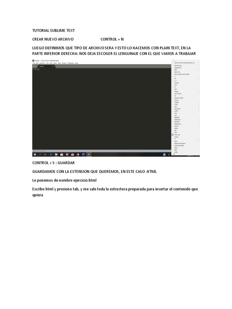 Guía para usar Sublime Text en HTML | PDF | Métodos y materiales de ...