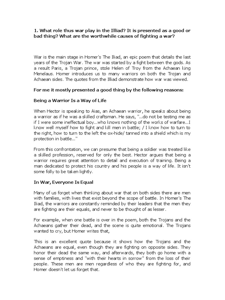 Iliad Common Essay Questions | PDF | Iliad | Hector