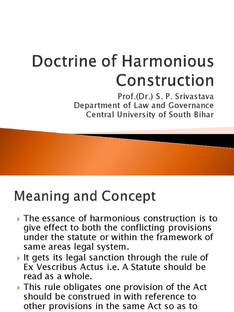 Doctrine of Harmonious Construction PDF Statutory Interpretation